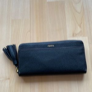 Fossil Black Leather Zip Wallet